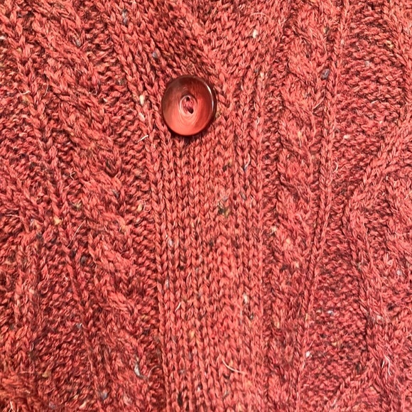 Kilronan Knitwear Wool Made in Ireland Cable Knit Sweater Cardigan in Burgundy - Picture 4 of 7